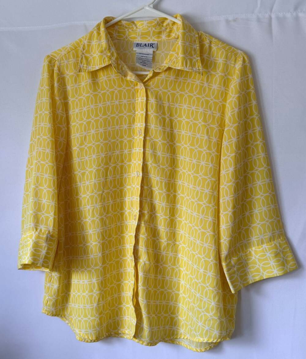 Blair Women's Yellow Geometric Print Button Down Shirt Sz S